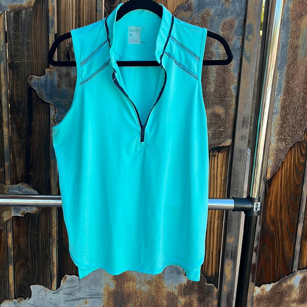 Lucky in Love collarless golf shirt